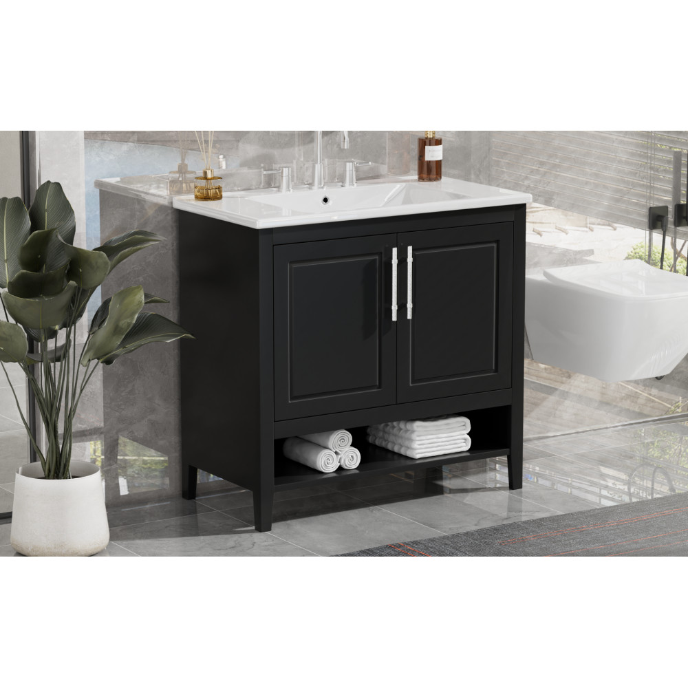 36 Inch Bathroom Vanity with Ceramic Sink Freestanding Bathroom Storage Cabinet