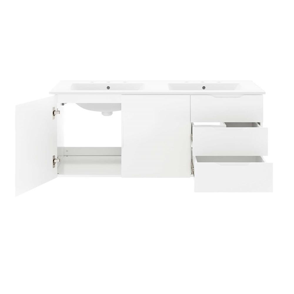 Pemberly Row Modern Wood/Ceramic Double Sink Bathroom Vanity in White