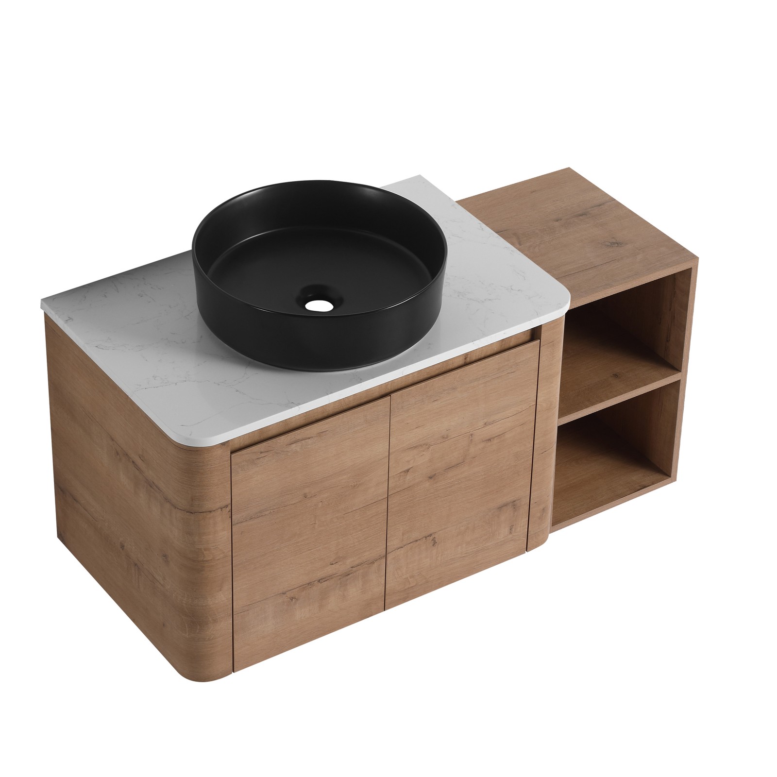 42” Wall-Mounted Bathroom Vanity Counter Top Black Vessel Sink Storage Shelves