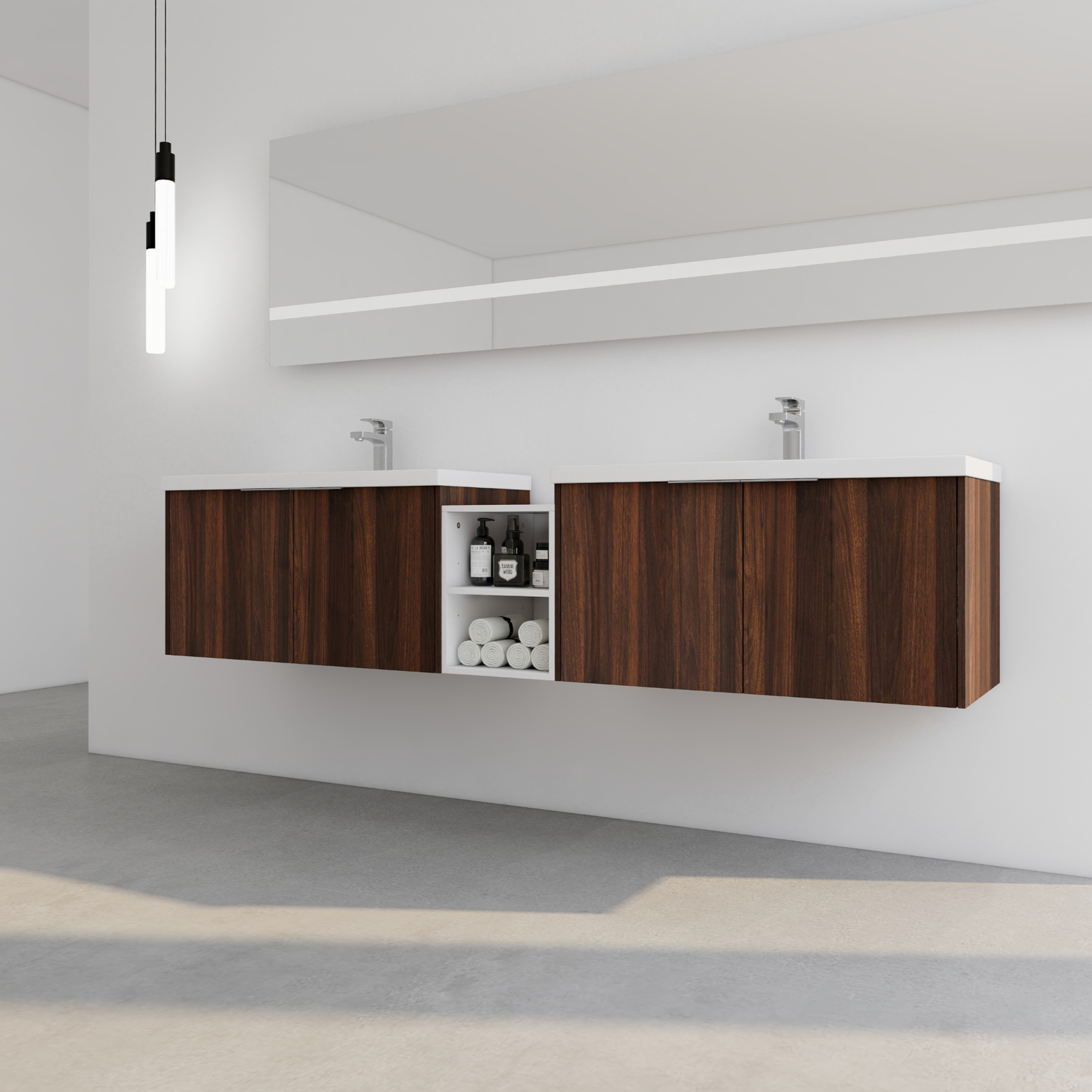 84″ Wall Mounted Bathroom Vanity Sink W/Resin Sink Basin and Small Side Cabinets