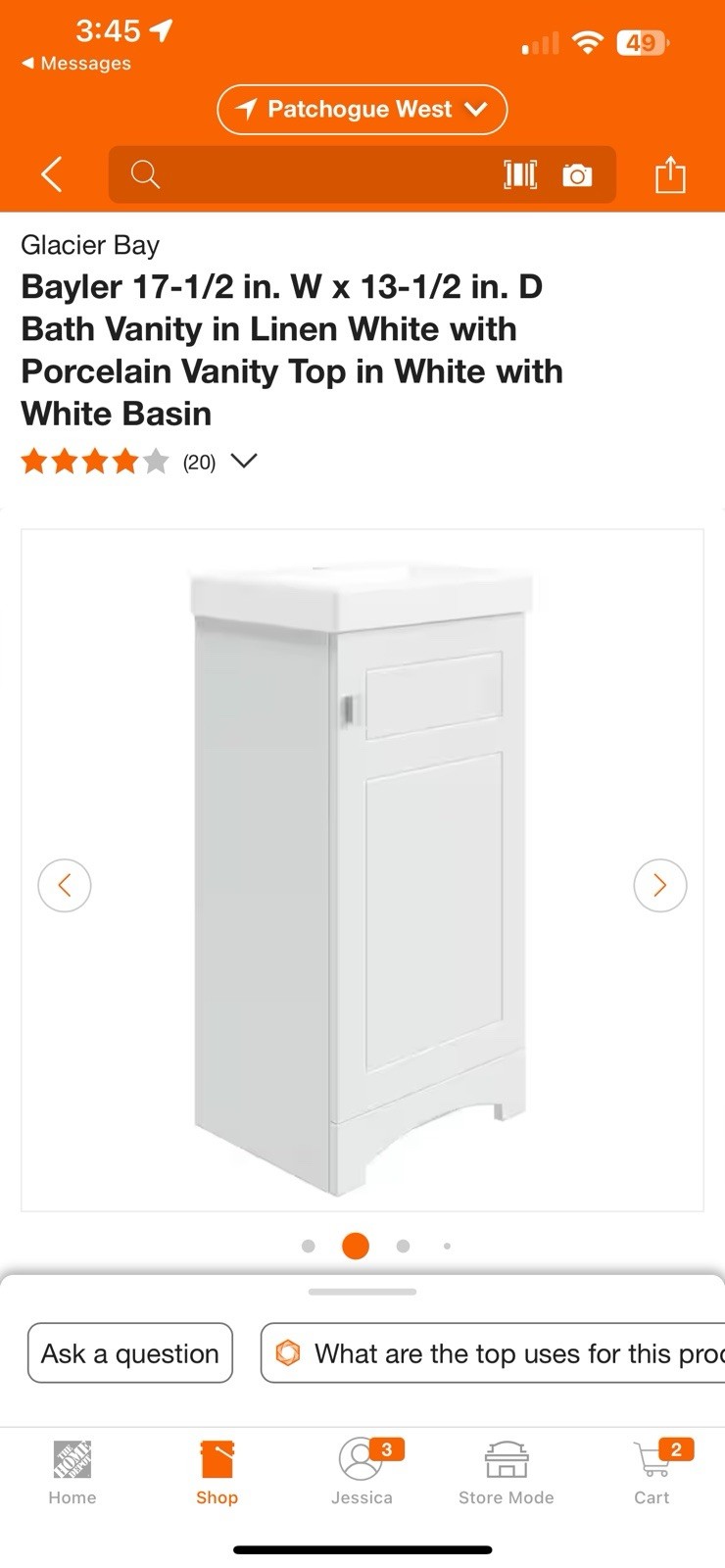 Glacier Bay Bayler 17-1/2 in. W x 13-1/2 in. D Bath Vanity in Linen White