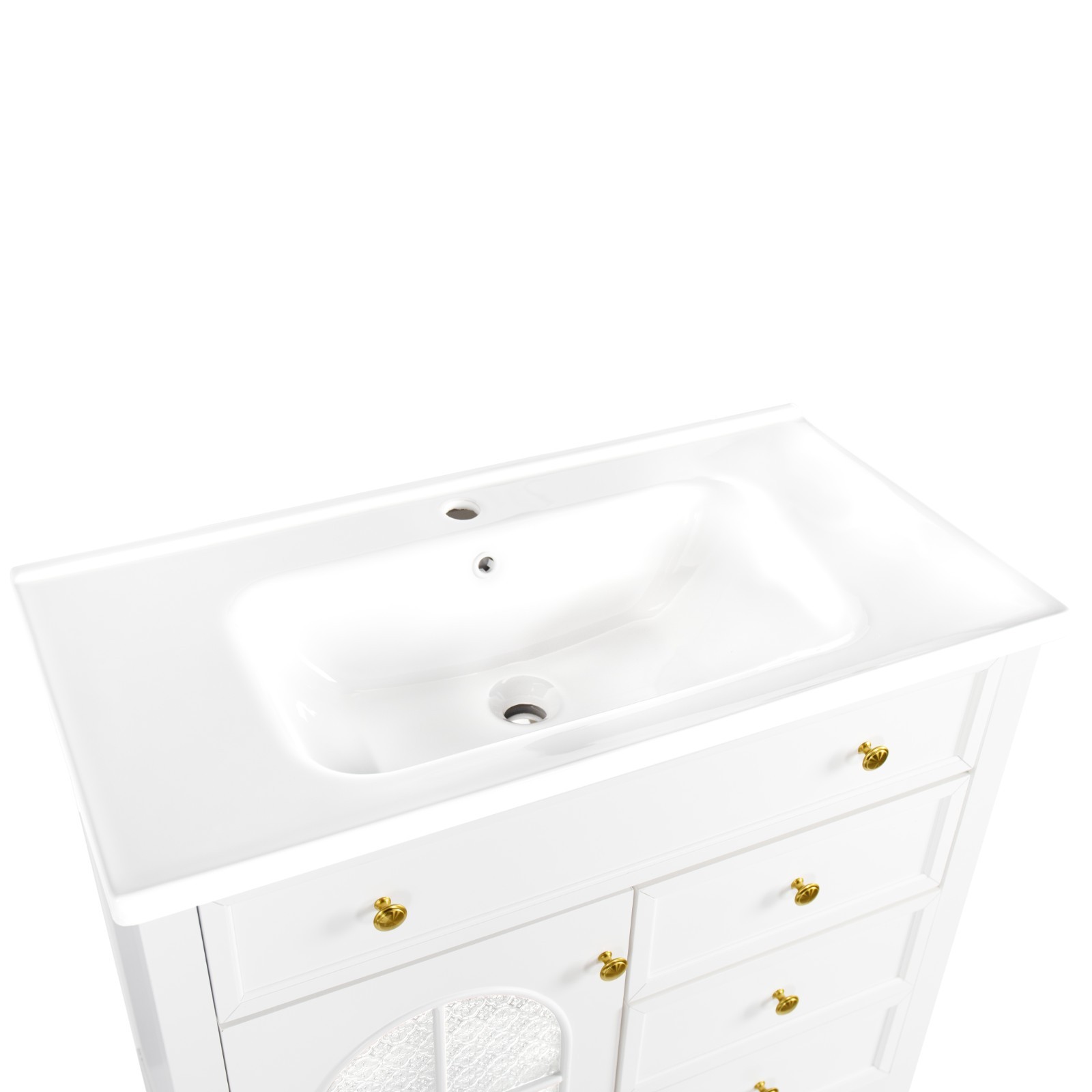 35.6″ Bathroom Vanity Storage Cabinet w/ Ceramic Sink Glass Motion Sensor Light