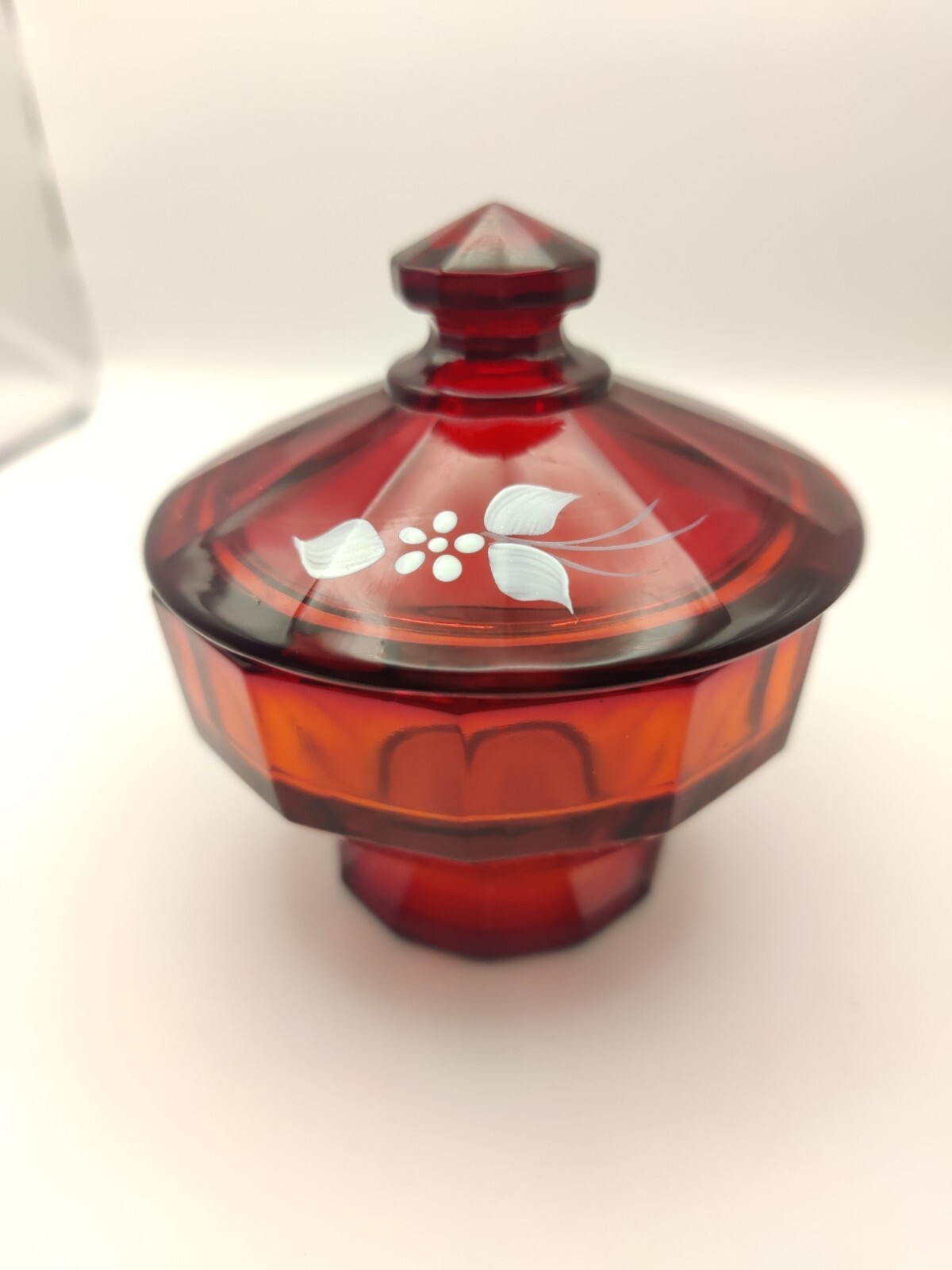 Westmoreland Round Lidded Hand-painted Red Glass Dish 1979