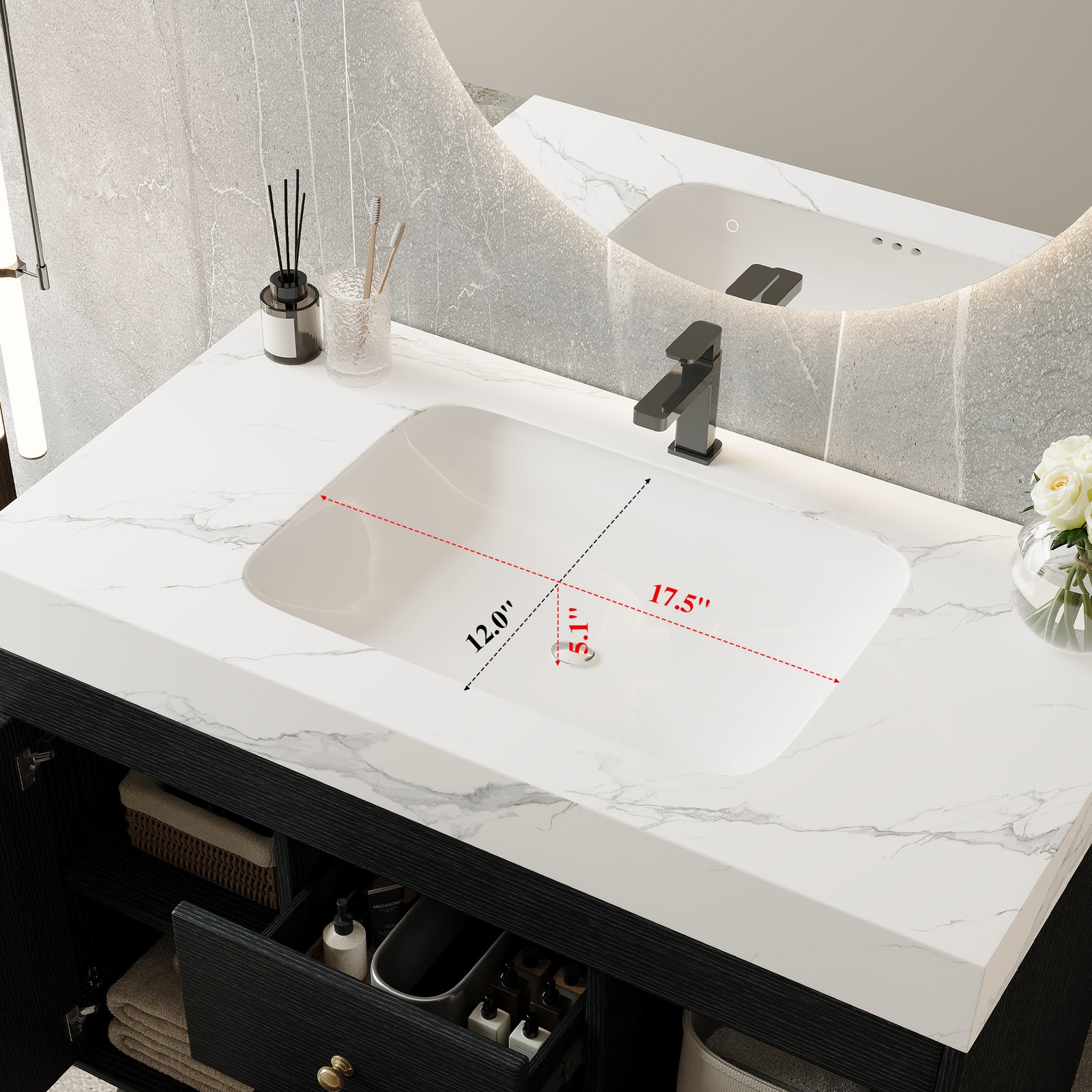 36 Inch Modern Freestanding Bathroom Vanity with Sintered Stone Top