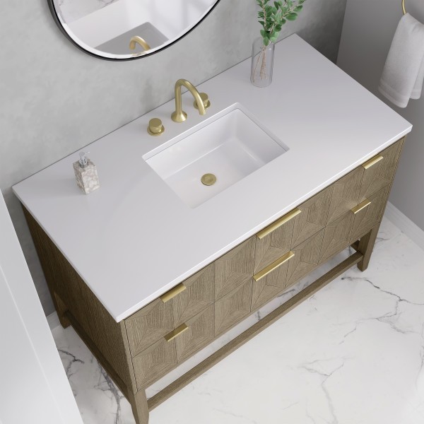 48″ James Martin Emmeline D100-V48-PBO-3WZ Vanity Cabinet White Zeus Top