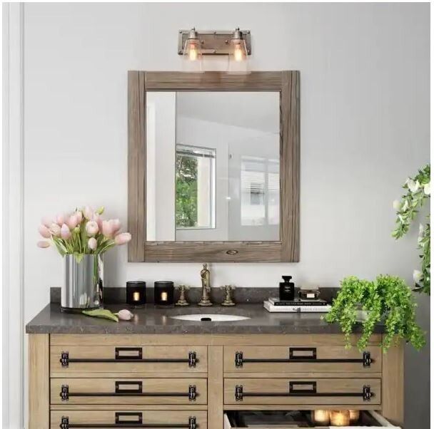 LNC Rustic Bathroom Brown Solid Wood Vanity Light A03331