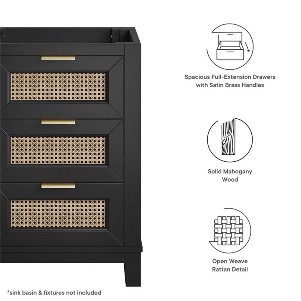 Modway Dixie 24″ Solid Wood Bathroom Vanity Cabinet with Tapered Legs in Black