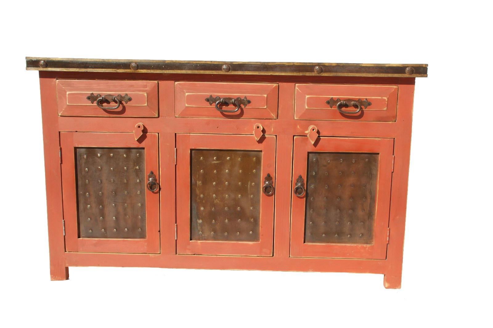 Rustic Bathroom Vanity Red Wash Metal Panel Doors 60 inch
