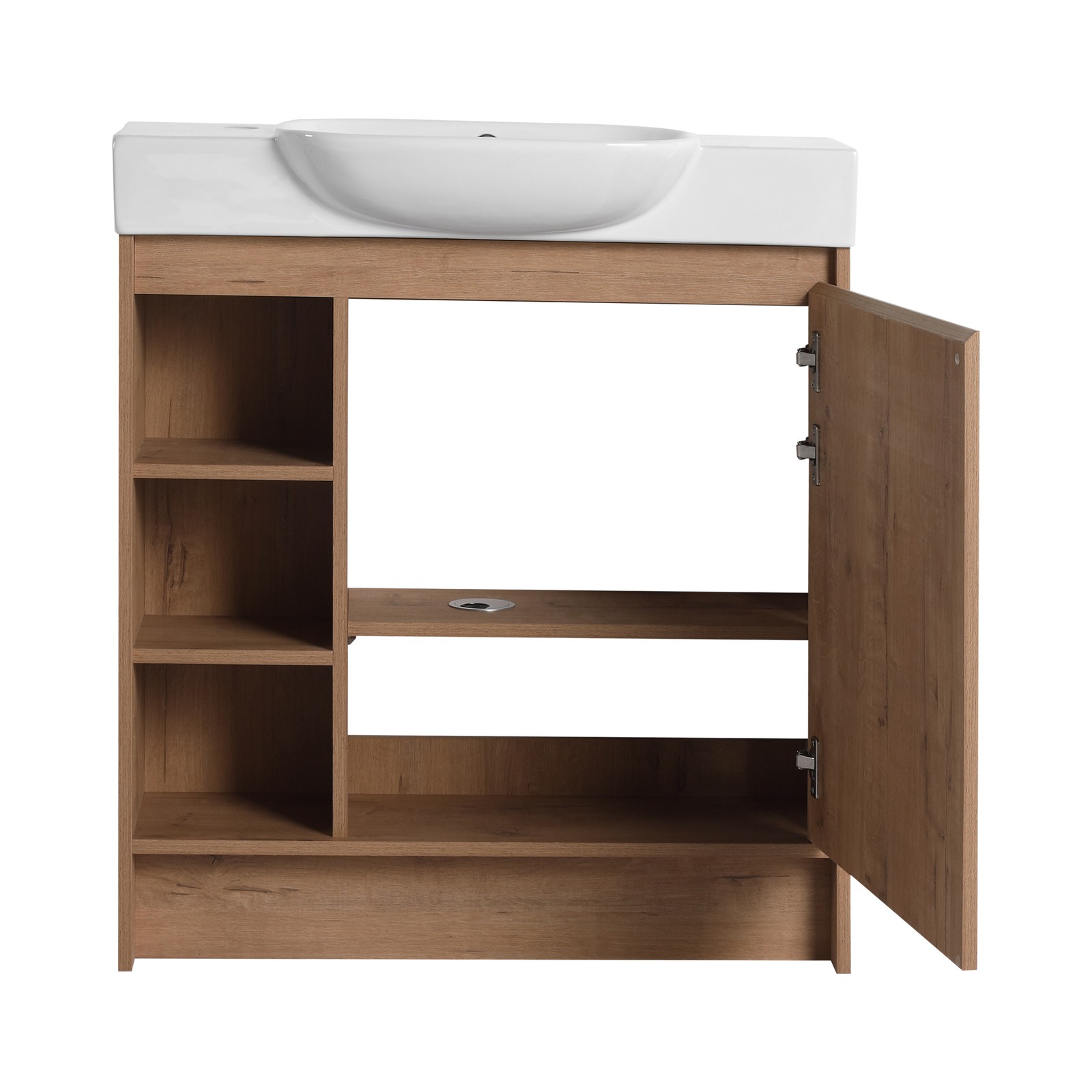 30in Plywood Freestanding Bathroom Vanity W/ Ceramic Sink Storage Door Shelf Oak