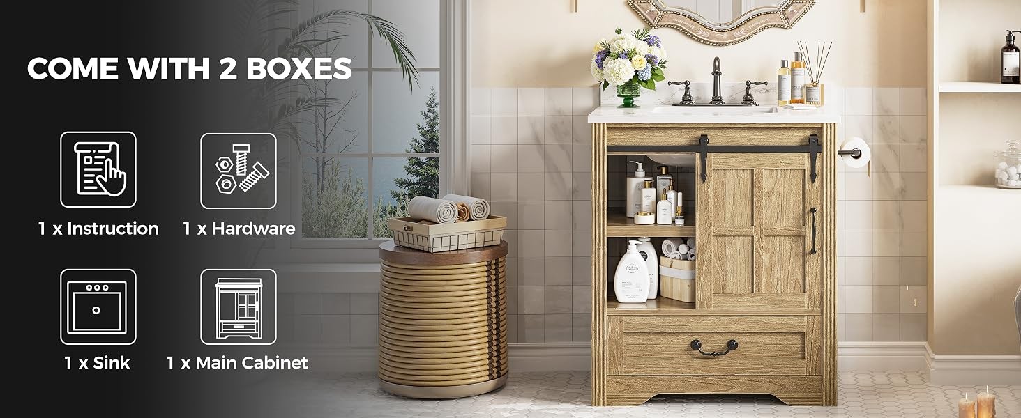 Bathroom Vanity with Sink, 30 Inch Bathroom Sink Cabinet with Drawers & Metal