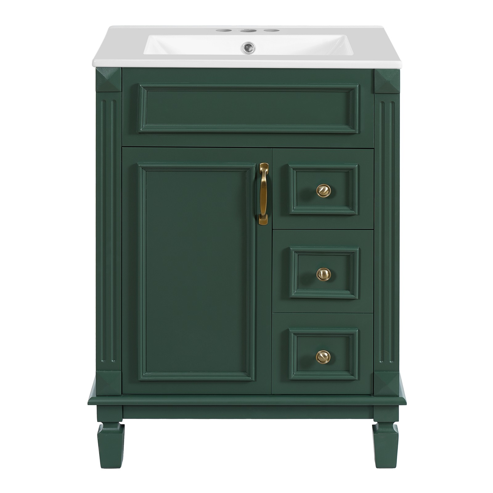 24″ Bathroom Vanity w/Ceramic Sink, Small Bathroom Sink Cabinet with 2 Drawers
