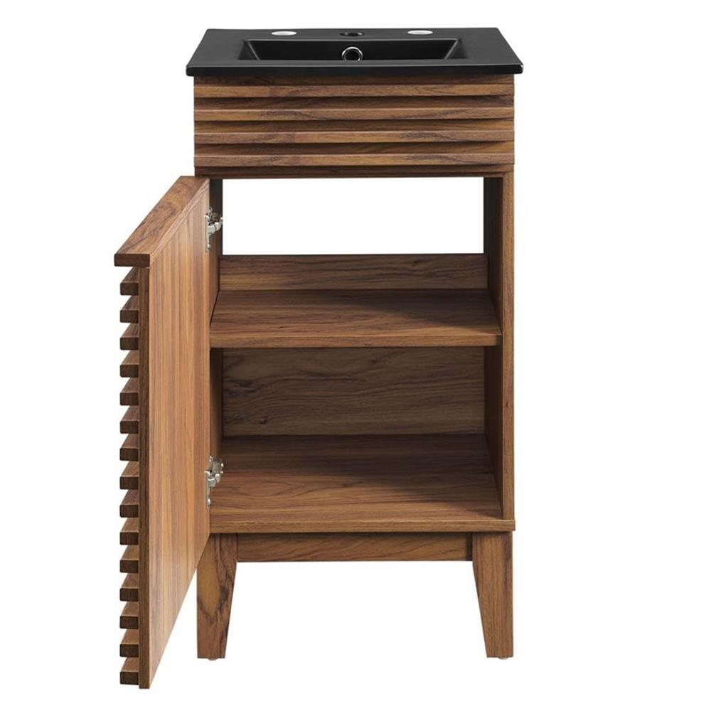Modway Render 17.5″ Modern Wood/Ceramic Bathroom Vanity in Walnut/Black