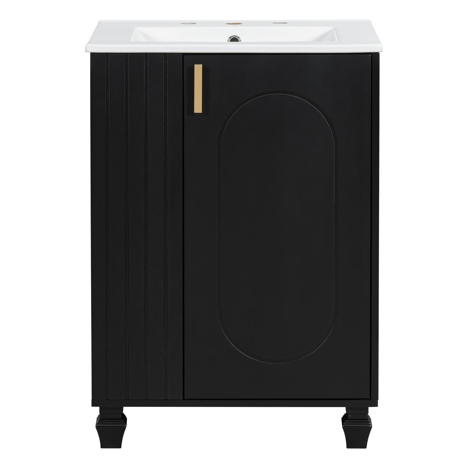 Elegant 24-Inch Bathroom Vanity with Solid Wood Frame, Easy-to-Clean Ceramic