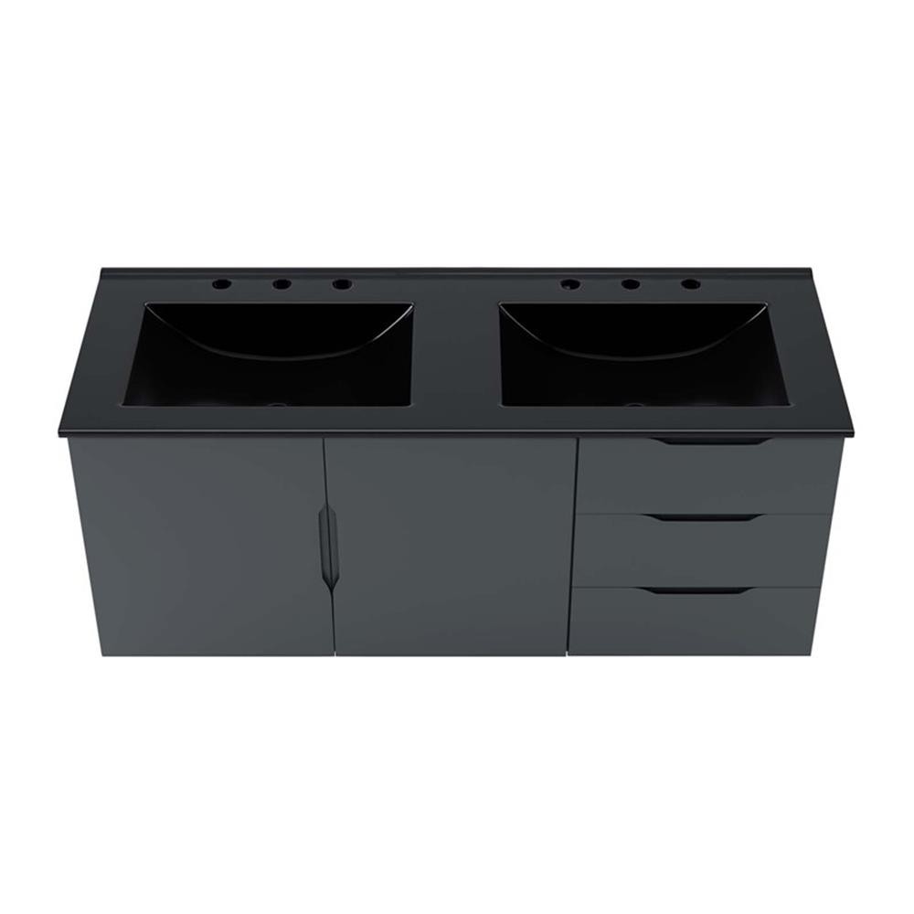Modway Vitality 48″ Double Sink Wood & Ceramic Bathroom Vanity in Gray/Black