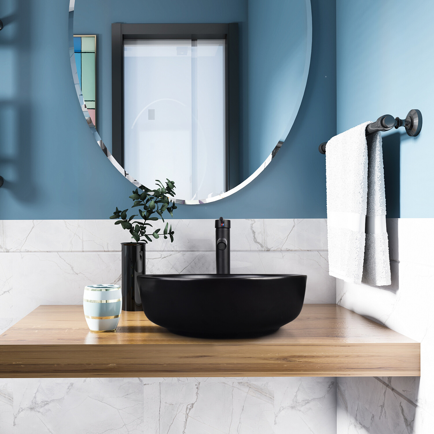 24″ Wall-Mount Bathroom Vanity with Vessel Sink and Storage Shelf