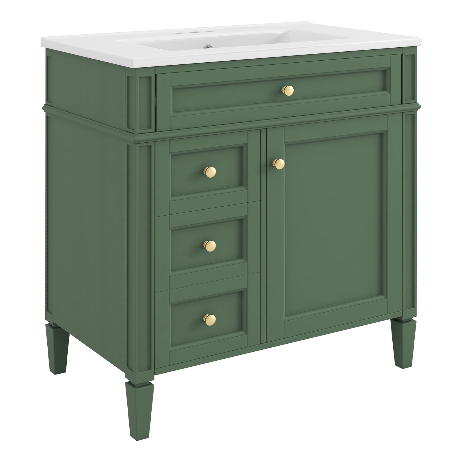 30” Bathroom Vanity with Top Ceramic Sink Modern Storage Cabinet with 2 Drawers