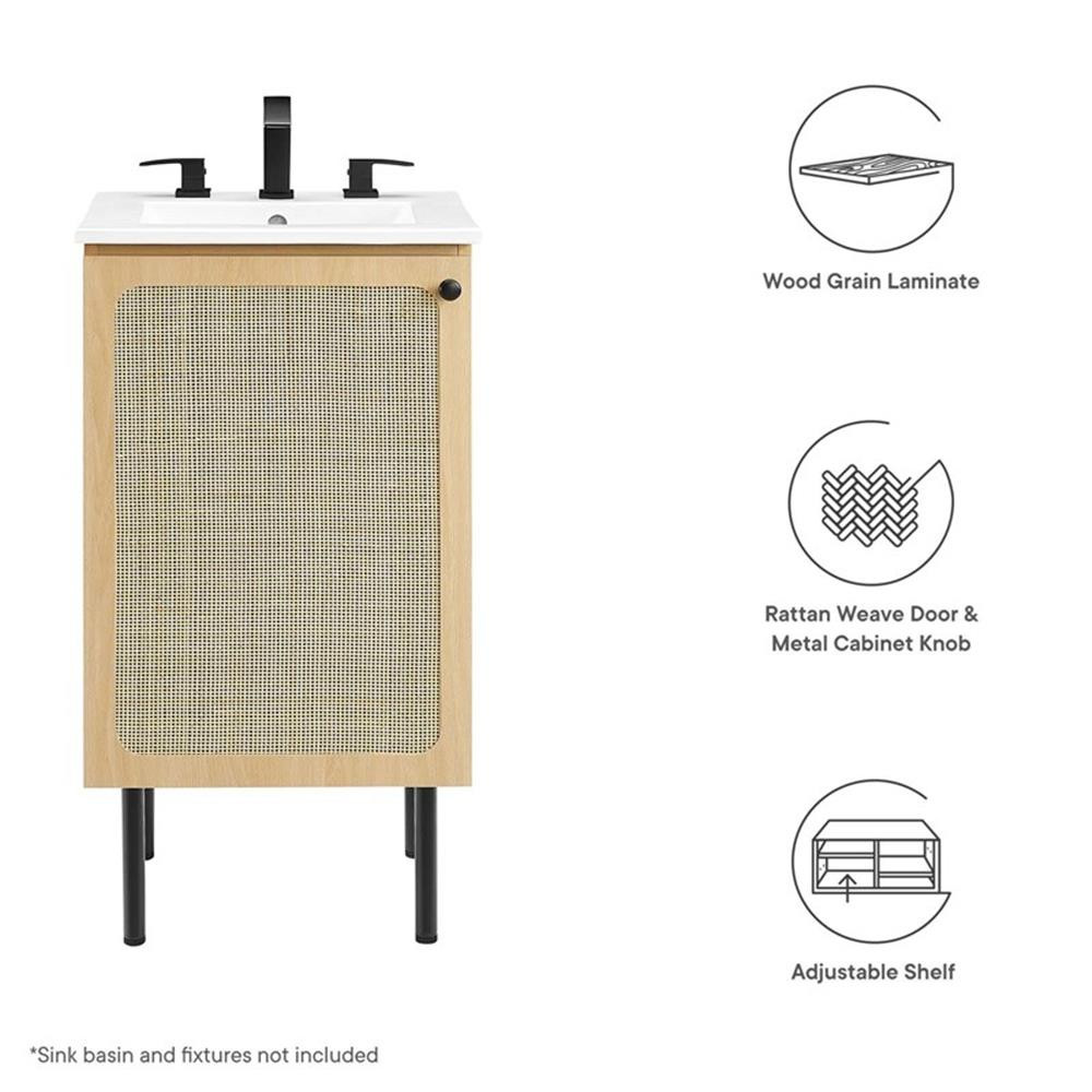 Modway Chaucer 18″ Wood & Rattan Bathroom Vanity Cabinet in Oak