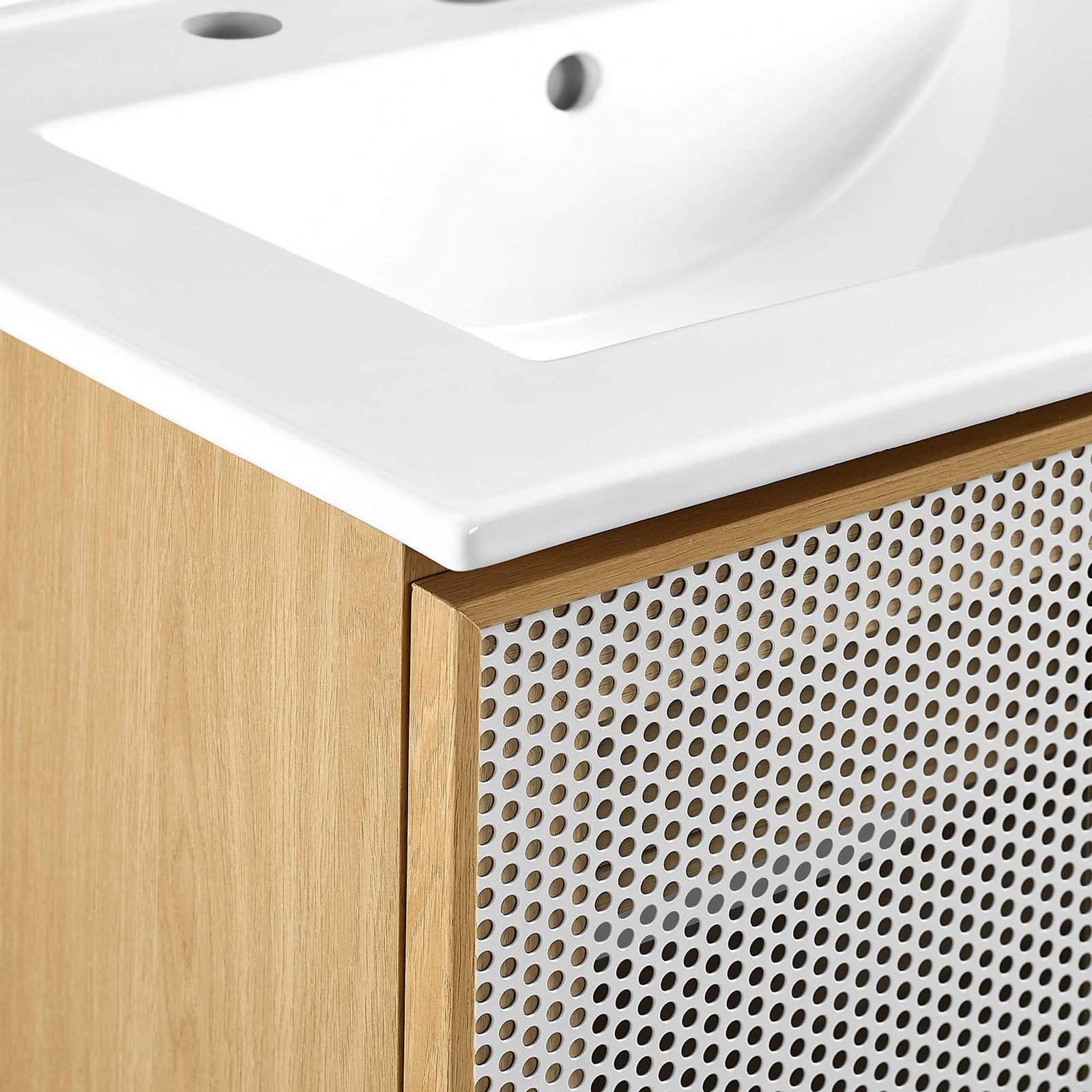 Calla 24″ Perforated Metal Bathroom Vanity in White Oak