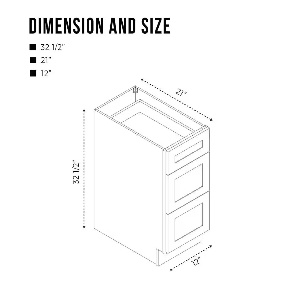 12 In. W X 21 In. D X 32.5 In. H 3-Drawers Bath Vanity Cabinet Only in Gray (Una
