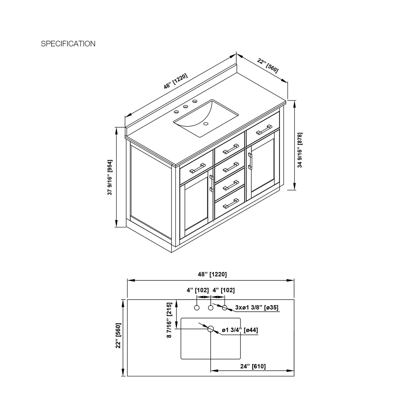 Bailey 48″ Bathroom Vanity in Sahara Birch with White Countertop