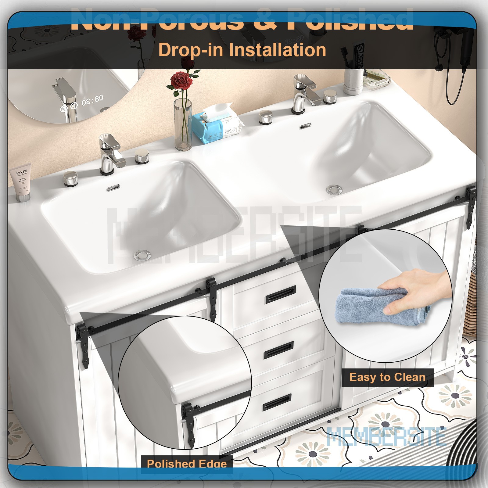 47.3″ Bathroom Vanity Bathroom w/Sink Cabinet and Soft Closing Doors , 6 Drawers