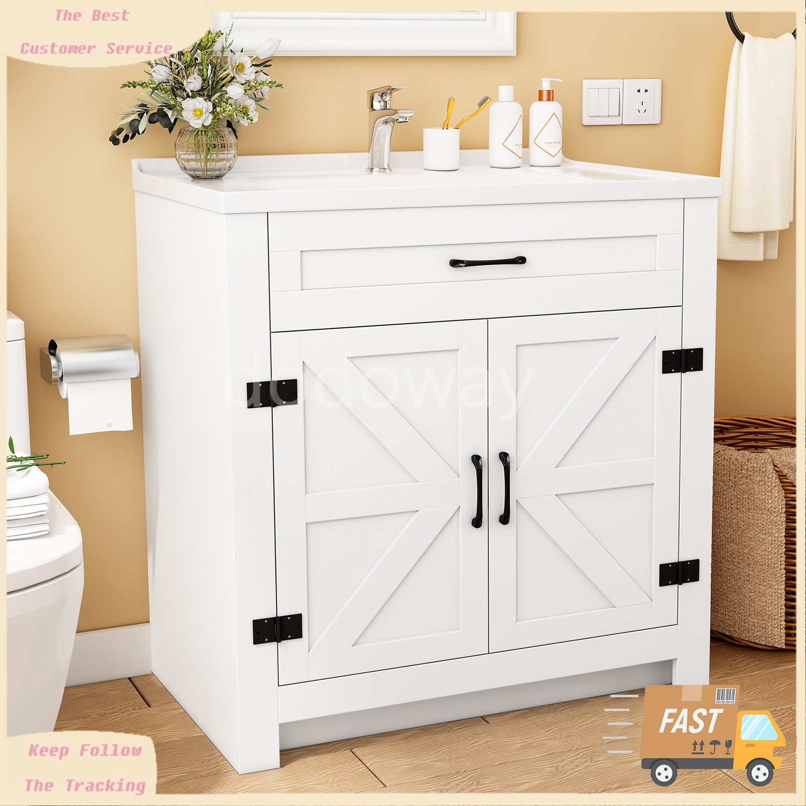 31” Whtie Bathroom Vanity with Ceramic Sink Combo, Abundant Storage Cabine