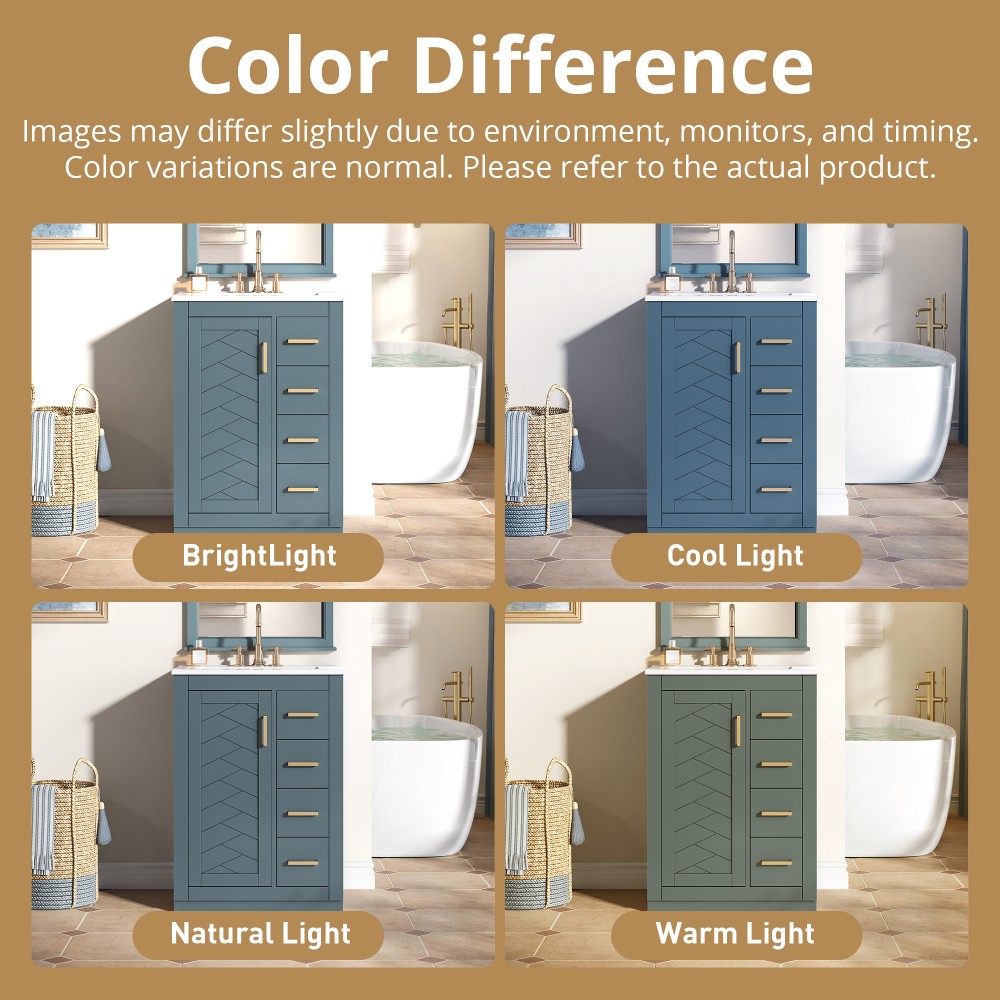 24in Bathroom Vanity Integrated Ceramic Sink 1 Door 3 Drawers