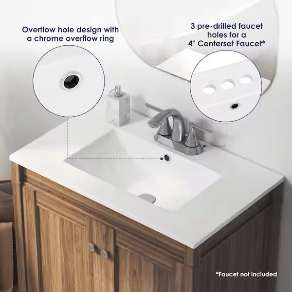 Eridanus Tucson 30in Vitreous China Single Sink Bathroom Vanity Top in White