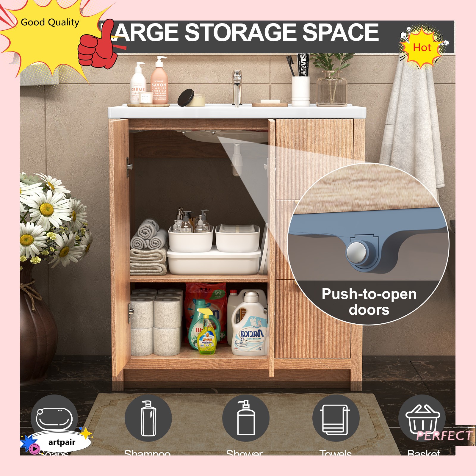 31 Inch Vanity Wood Bathroom Vanity Cabinet W/ Countertop Ceramic Sink USA STOCK