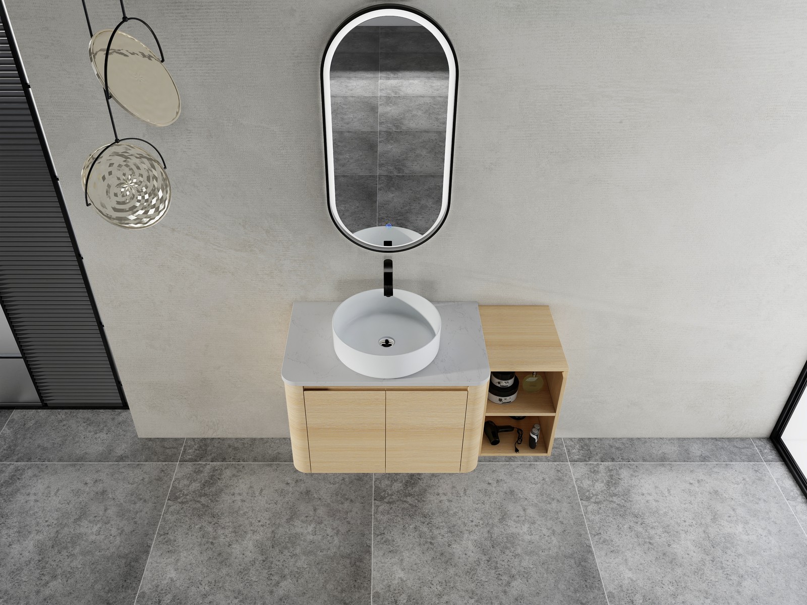 42in Plywood Floating Bathroom Vanity W/White Ceramic Basin Sink Storage Shelves