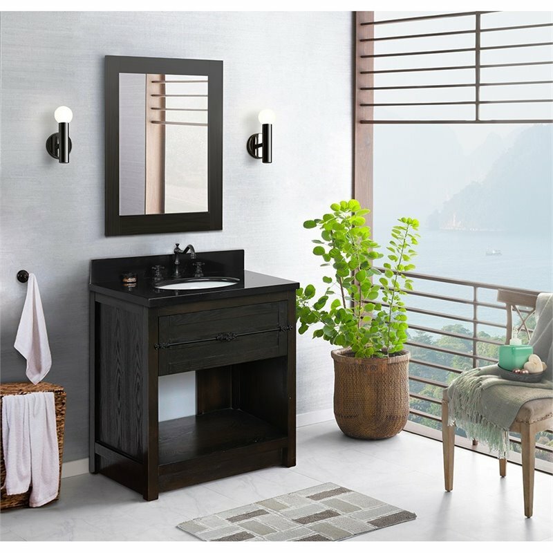 Plantation 31″ Solid Wood Single Oval Sink Vanity in Black Galaxy/Brown Ash
