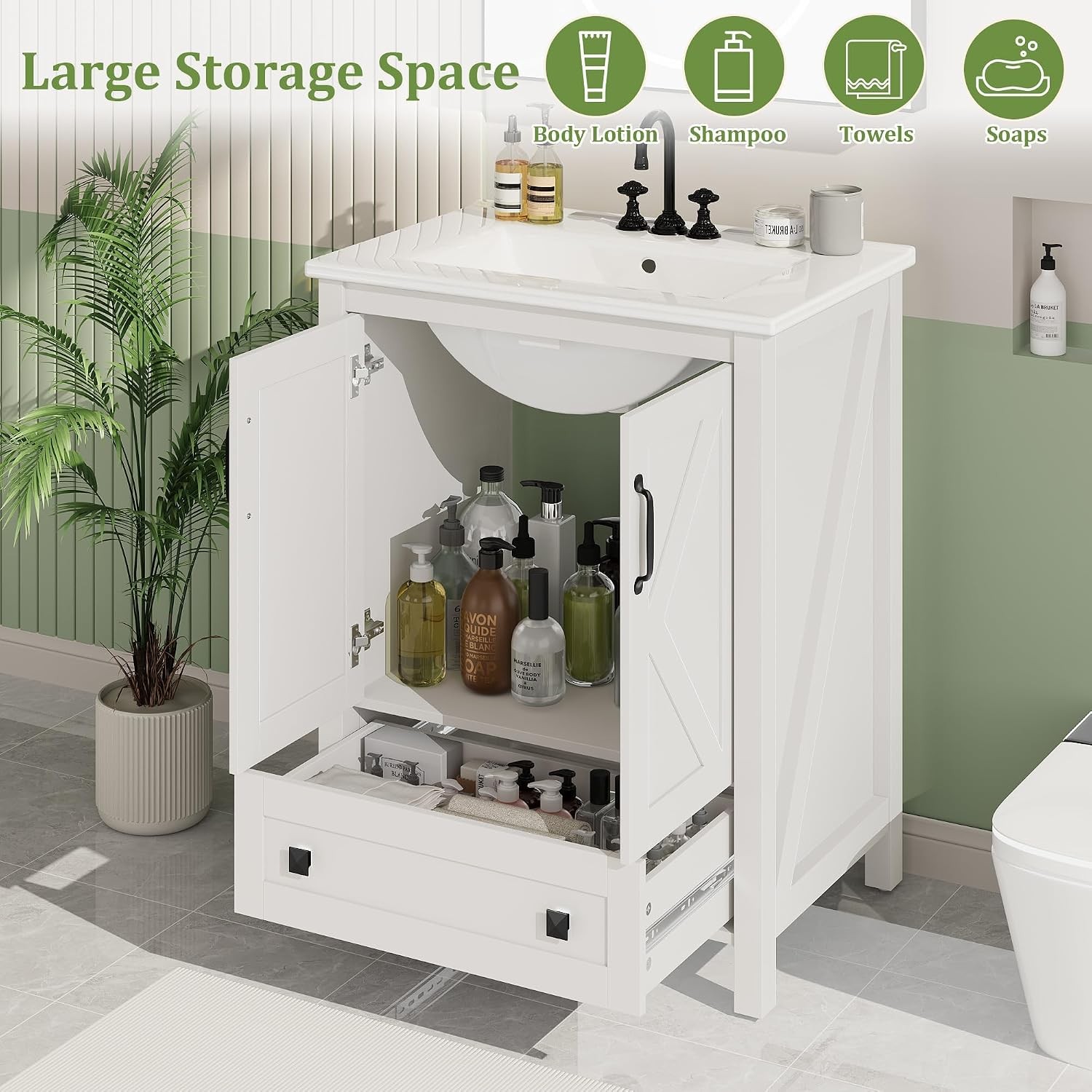 30” Bathroom Vanity with Sink Freestanding Cabinet 2 Colors w/ 2 Doors & Drawer