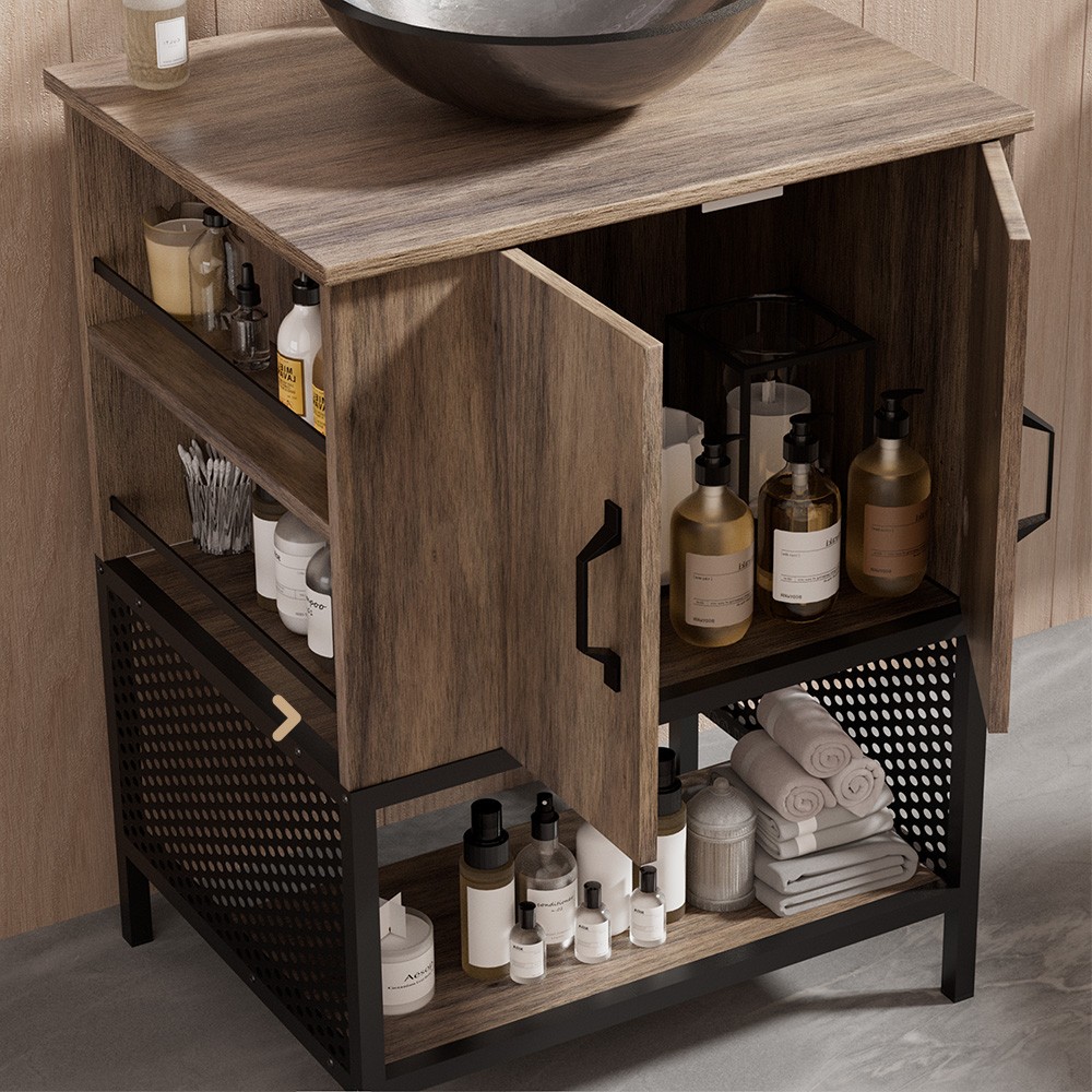 24inch Single Bathroom Vanity Modern Iron Wood Cabinet with Glass Sink Combo Set