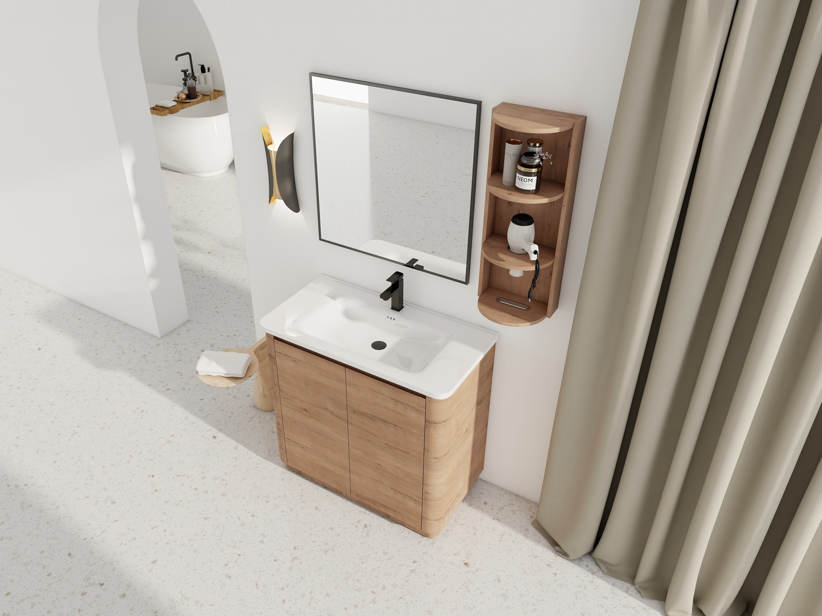 36 inch Freestanding Bathroom Vanity Cabinet W/ Ceramic Sink Basin Storage Rack