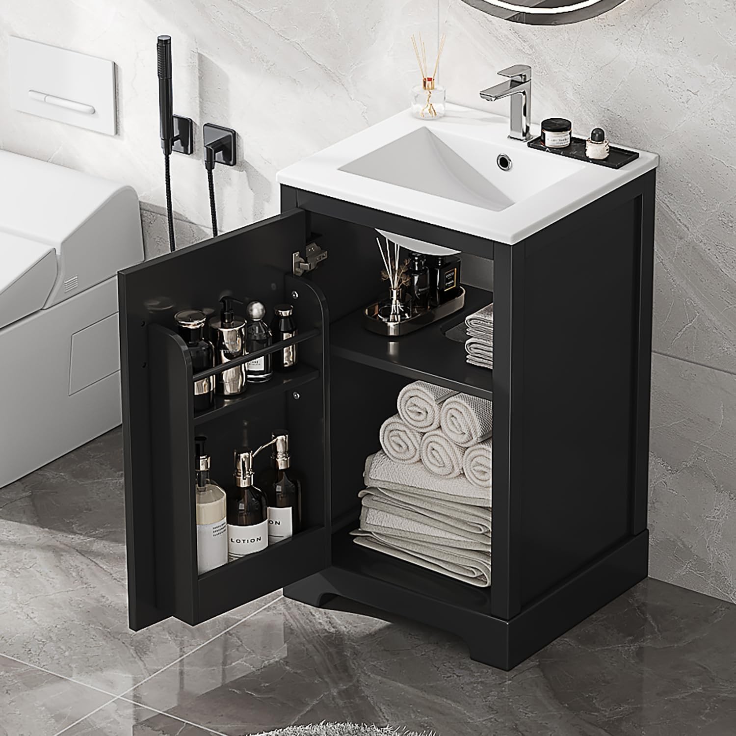 20 Inch Bathroom Vanities with Storage Cabinet Door Organizer, Undermount
