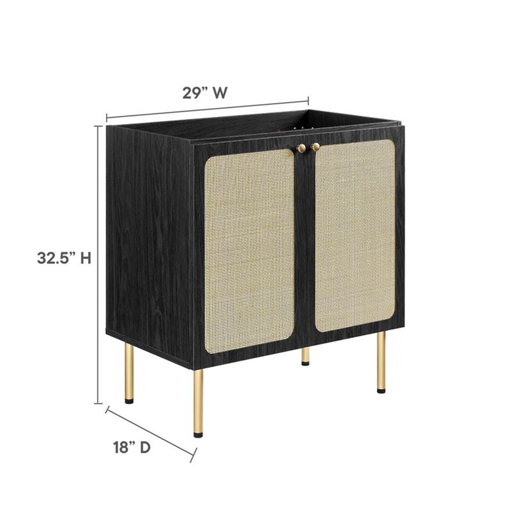 Modway Chaucer 30″ Wood & Rattan Bathroom Vanity Cabinet in Black
