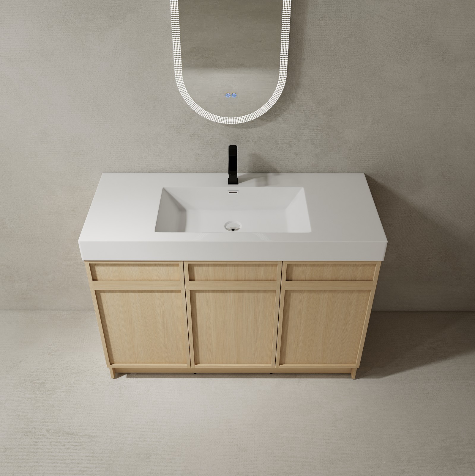 48inch Plywood Double Sink Bathroom Vanity Cabinet W/ 3 Doors White Resin Sink