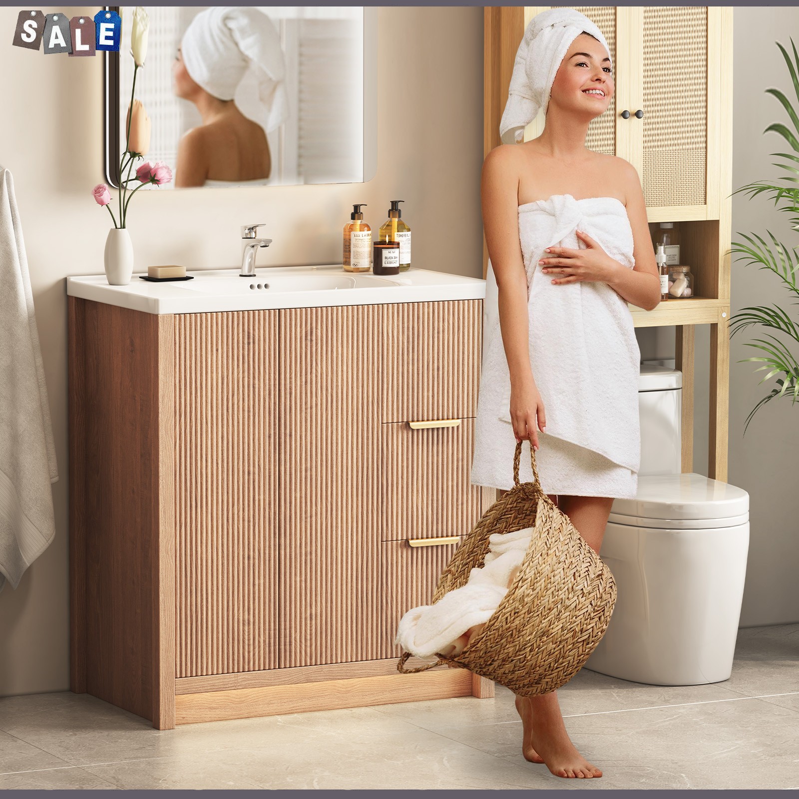 31 Inch Vanity Wood Bathroom Vanity Cabinet W/ Countertop Ceramic Sinkl