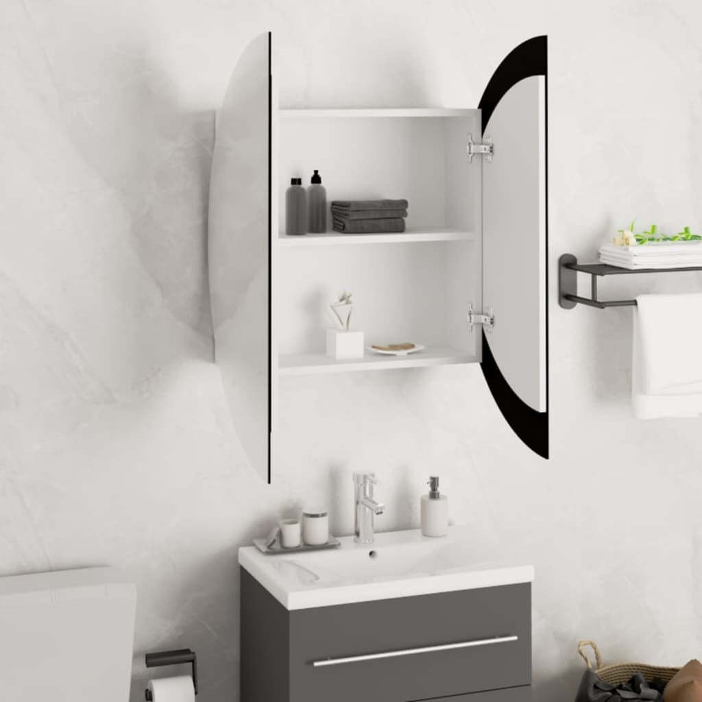 Bathroom Cabinet with Round Mirror&LED White 21.3″x21.3″x6.9″
