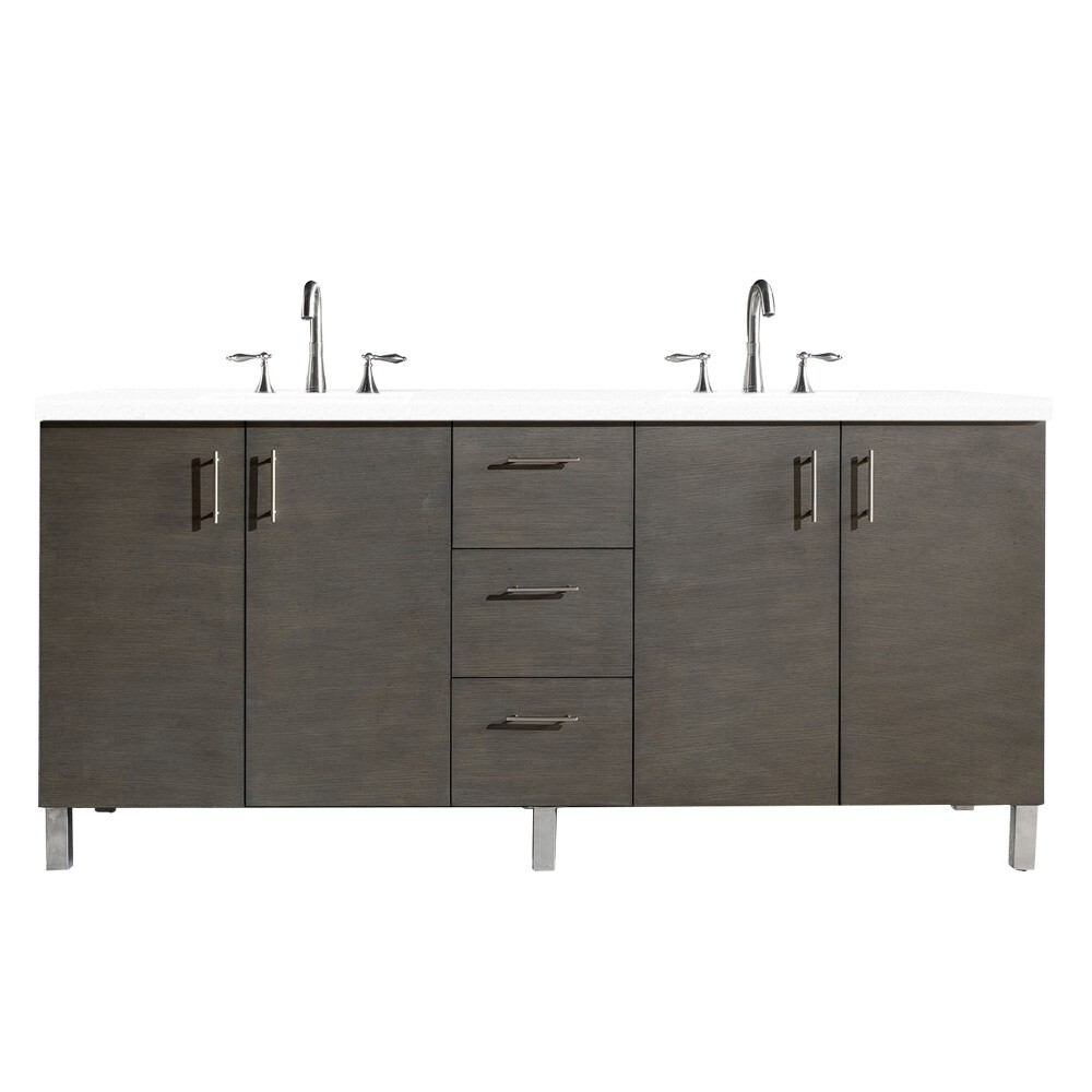 72″ JAMES MARTIN METROPOLITAN SILVER OAK DOUBLE BATHROOM VANITY + WHITE QUARTZ