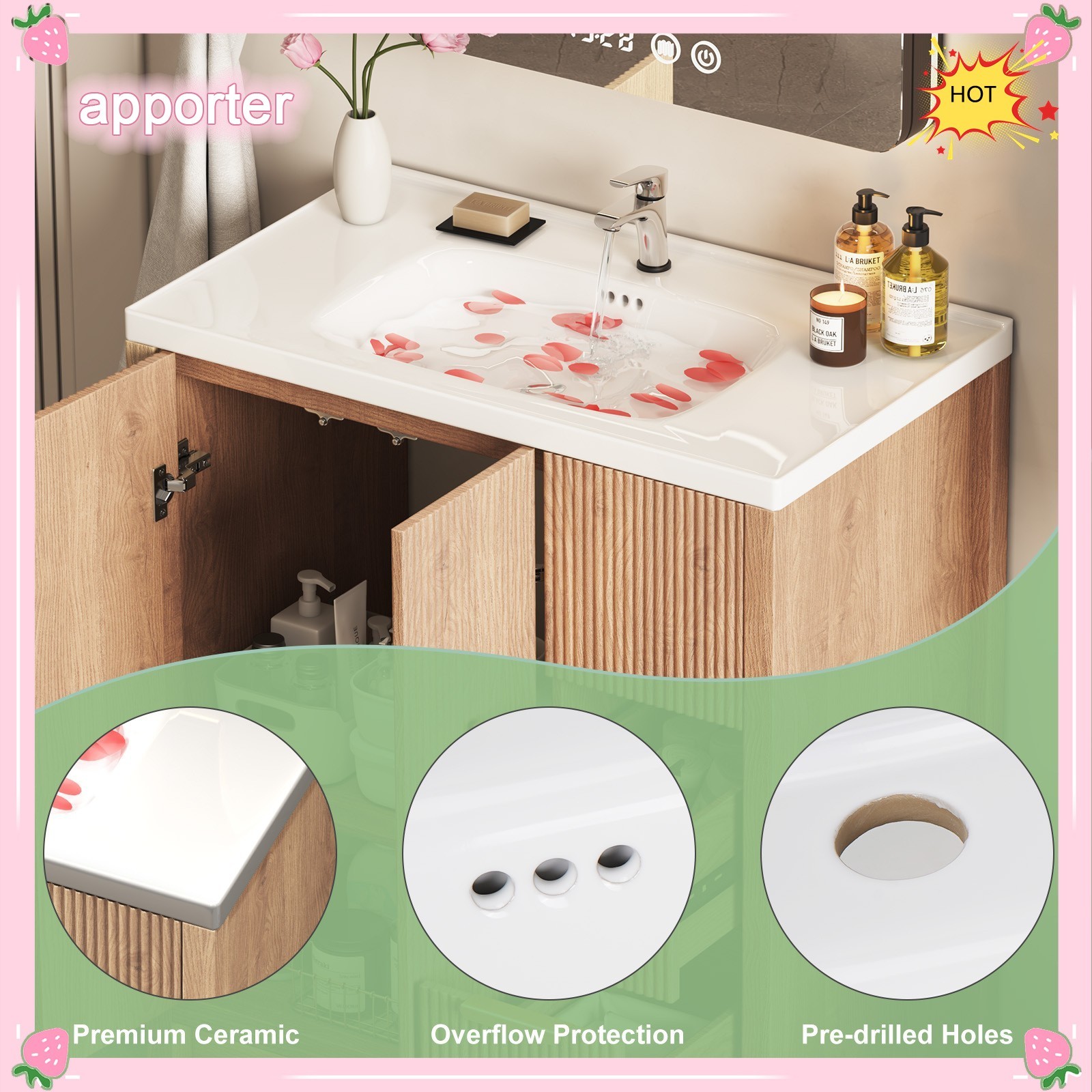 31.5″ Wooden Bathroom Vanity Cabinet with Ceramic Sink Single-Bowl + Drawers USA