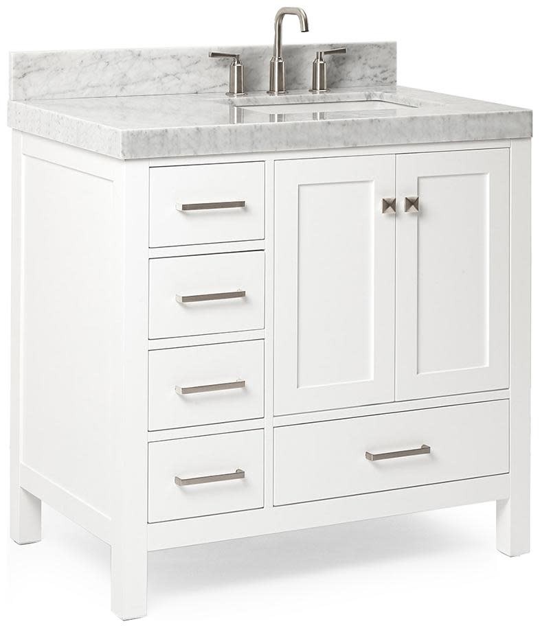 Ariel A036SRCW5RVO Cambridge 36″ – White / Italian Carrara Marble Top / Brushed