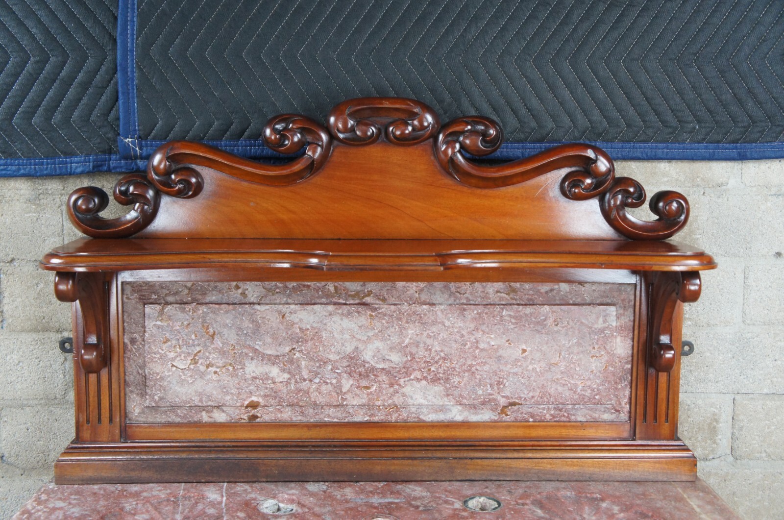 Rare Antique French Victorian Mahogany Marble Top Bathroom Vanity Porcelain Sink