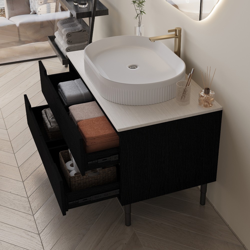 36″ Floating Bathroom Vanity with Ceramic Sink & Soft-Close Drawers