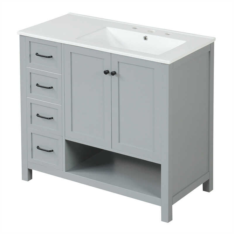 36″ Gray Bathroom Vanity with Sink Top,Vanity Cabinet with 2 Doors & 2 Drawers