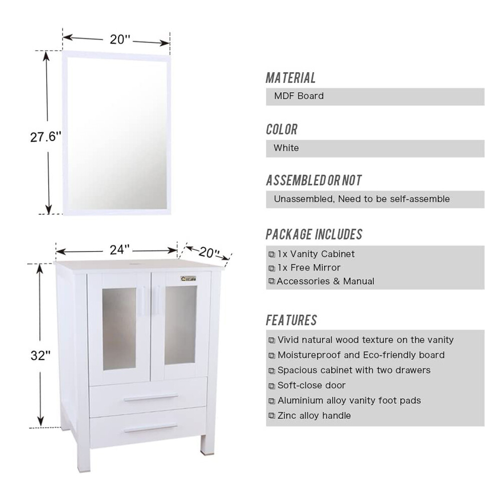 72″ White Bathroom Vanity Set Cabinet Vessel Glass/Ceramic Sink Faucet Combo
