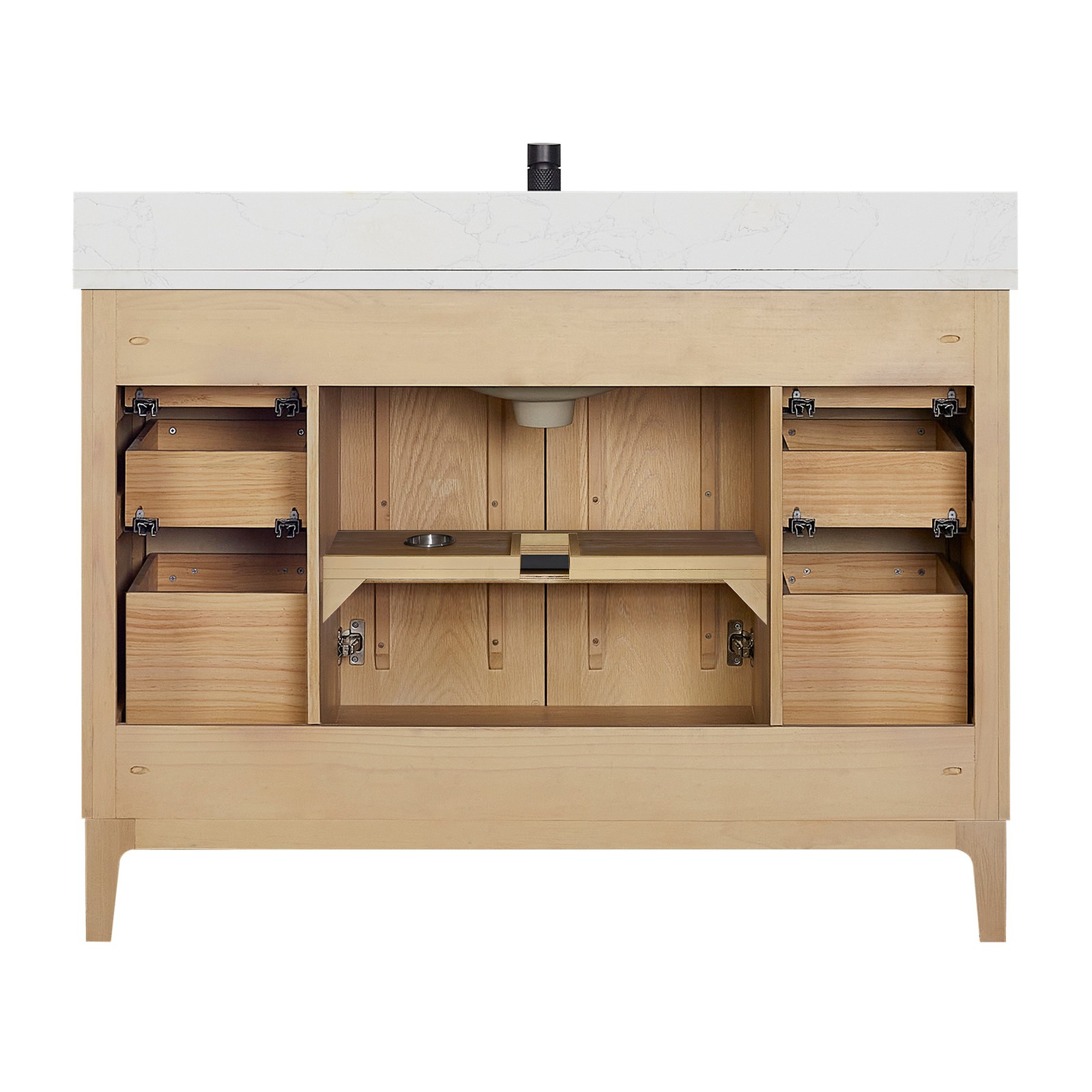 Gara 48″ Single Bath Vanity in Washed Ash Grey w/ White Grain Composite & Mirror