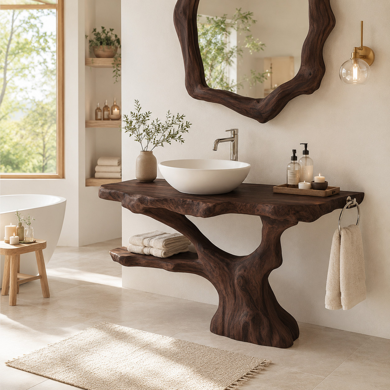 Organic Floating Wall Shelf Sculptural Wood Shelf Modern Mushroom Shelf Minimali