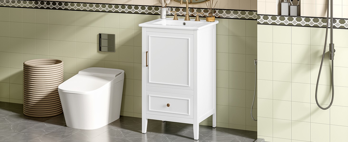 20″ Bathroom Vanity with Ceramic Sink, Cabinet & Drawer, White