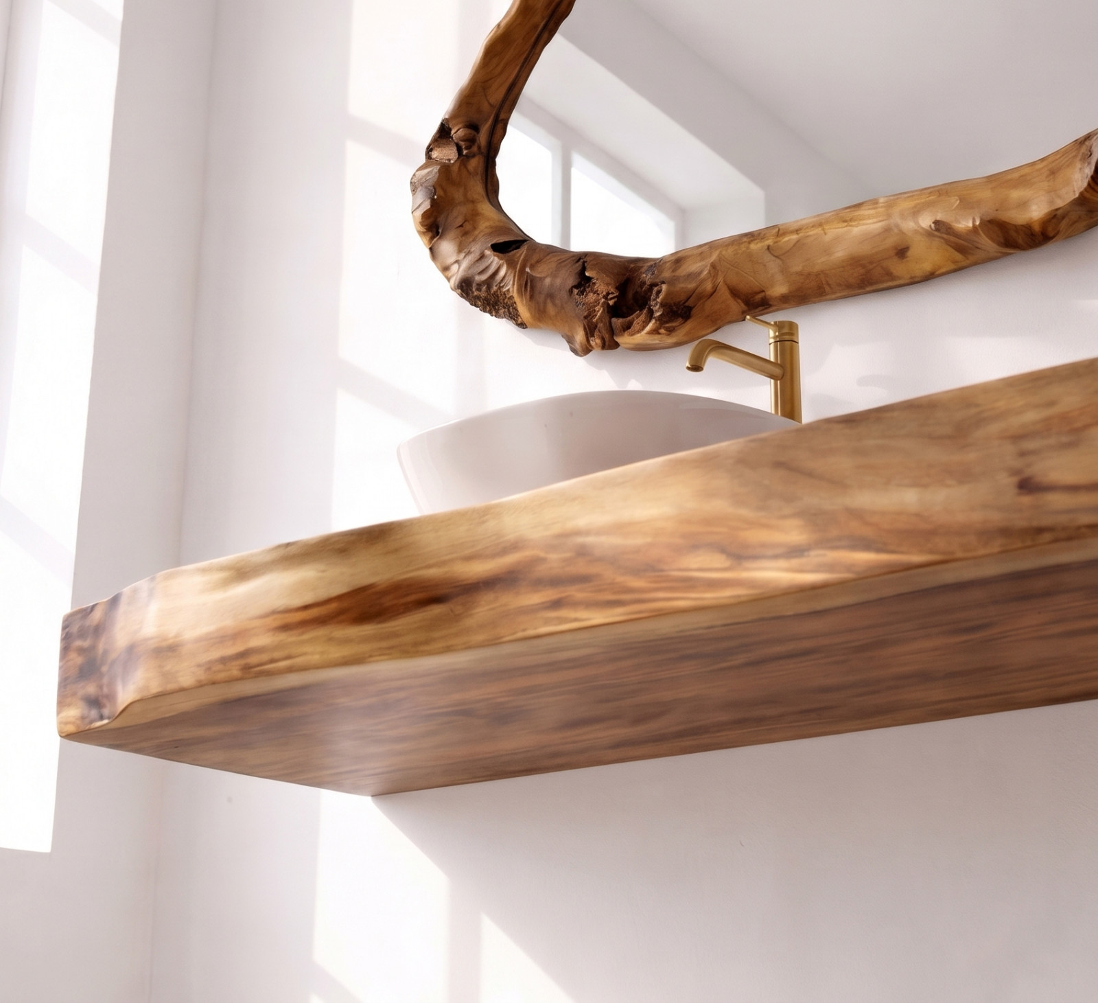 Bathroom Vanity Modern Live Edge Solid Wood Countertop Sink Top Bathroom